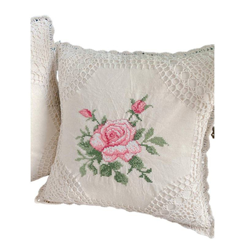 Perne pătrate cu broderie cross-stitch, husă din bumbac și umplutură PP, stil universal