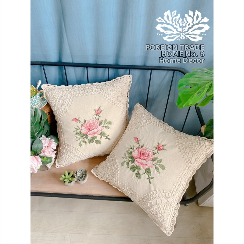 Perne pătrate cu broderie cross-stitch, husă din bumbac și umplutură PP, stil universal