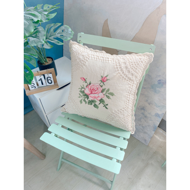 Perne pătrate cu broderie cross-stitch, husă din bumbac și umplutură PP, stil universal