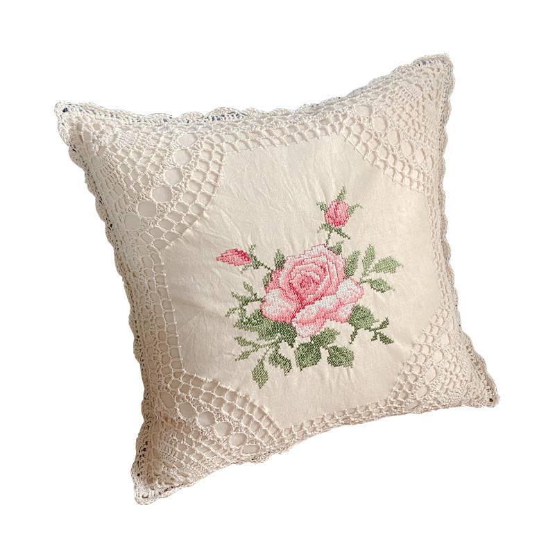 Perne pătrate cu broderie cross-stitch, husă din bumbac și umplutură PP, stil universal