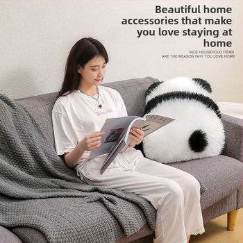 Husă pentru pernă - panda din pluș, siluetă pe spate, stil desen INS, model 60682086, țesătură prin îmbinare, umplutură PP bumbac, personalizabil