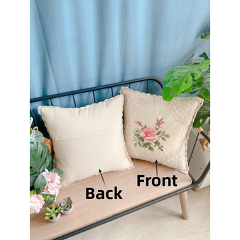 Pernă pătrată cu broderie în cruce, suport lombar/spate, husă din bumbac, umplutură PP bumbac