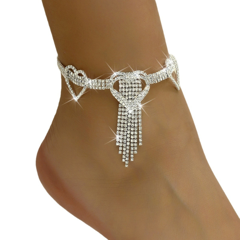 Brățară de gleznă din cupru cu pietre încrustate și ciucuri inimă – stil feminin, personalizare disponibilă