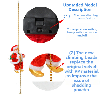 Ornament de Crăciun: Moș Crăciun cu perdea de mărgele, muzică electrică, plastic și pânză, Hongyu