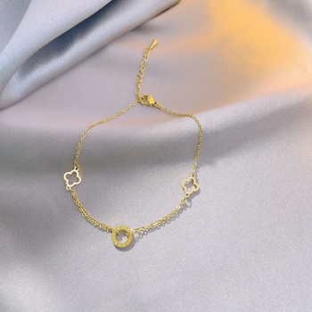 Brăţară de gleznă cu trifoi gol, design simplu pentru femei, oţel de titan, stil floral, primăvara 2022