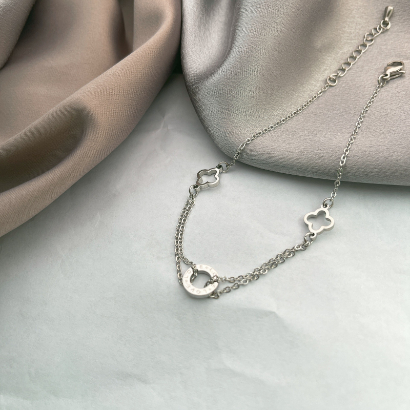 Brăţară de gleznă cu trifoi gol, design simplu pentru femei, oţel de titan, stil floral, primăvara 2022