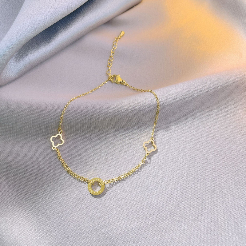 Brăţară de gleznă cu trifoi gol, design simplu pentru femei, oţel de titan, stil floral, primăvara 2022