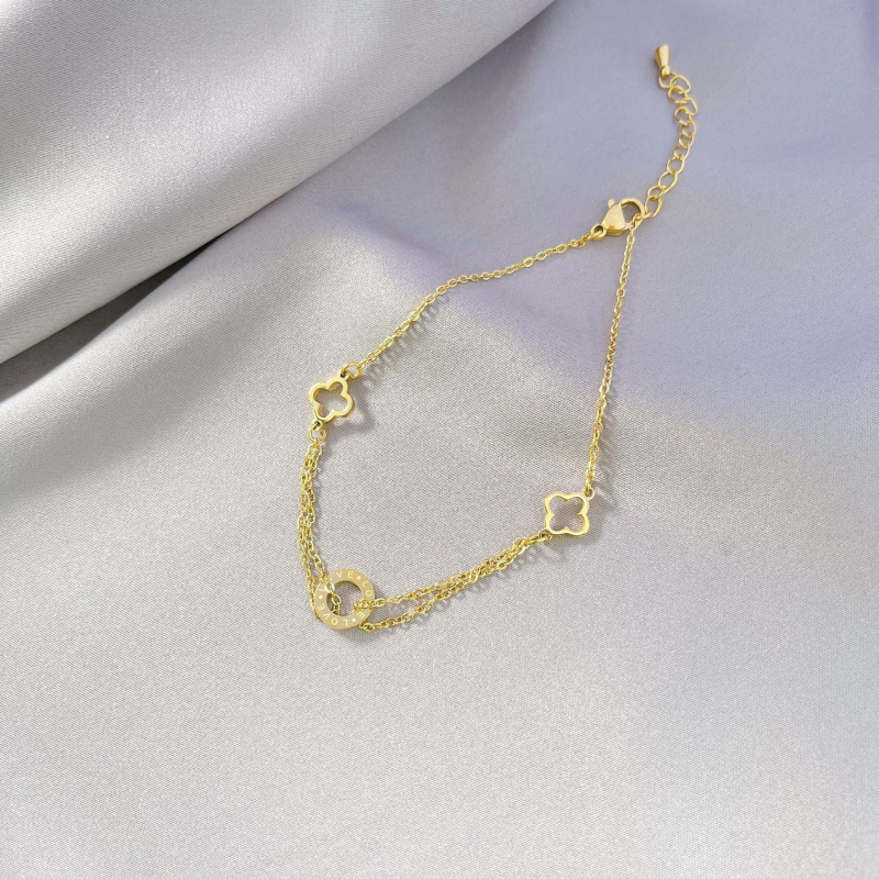 Brăţară de gleznă cu trifoi gol, design simplu pentru femei, oţel de titan, stil floral, primăvara 2022