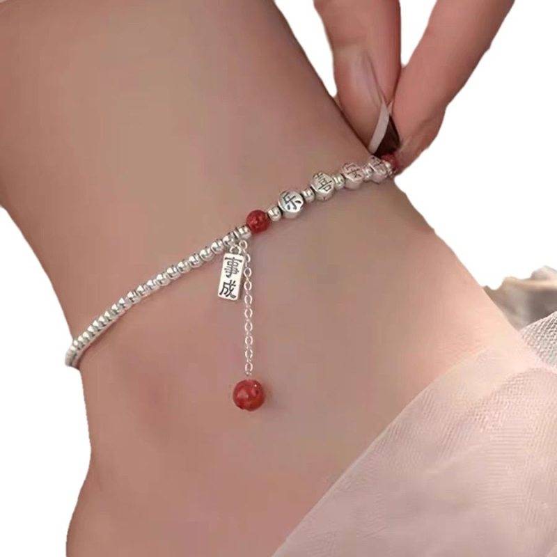 Brățară de gleznă retro pentru femei, din cupru, design cu litere/numere