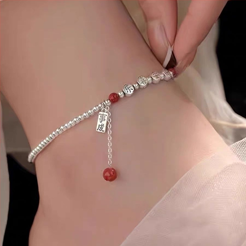 Brățară de gleznă retro pentru femei, din cupru, design cu litere/numere