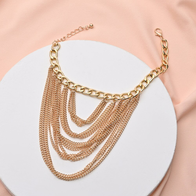 Brățară de gleznă cu ciucuri multistrat, accesoriu geometric metalic pentru femei, model JL07, Yiwu, personalizare disponibilă