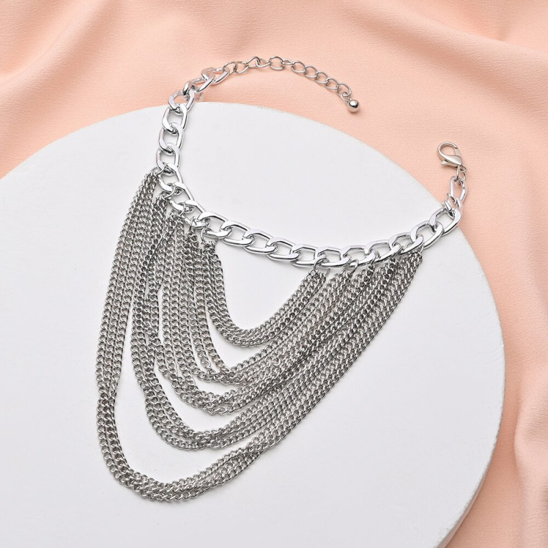 Brățară de gleznă cu ciucuri multistrat, accesoriu geometric metalic pentru femei, model JL07, Yiwu, personalizare disponibilă