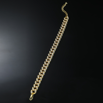 Brățară de gleznă cu lanț Cuban, mozaic de cristale, aliaj, stil hip-hop pentru bărbați