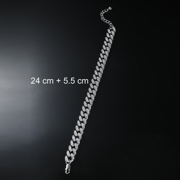 Brățară de gleznă cu lanț Cuban, mozaic de cristale, aliaj, stil hip-hop pentru bărbați