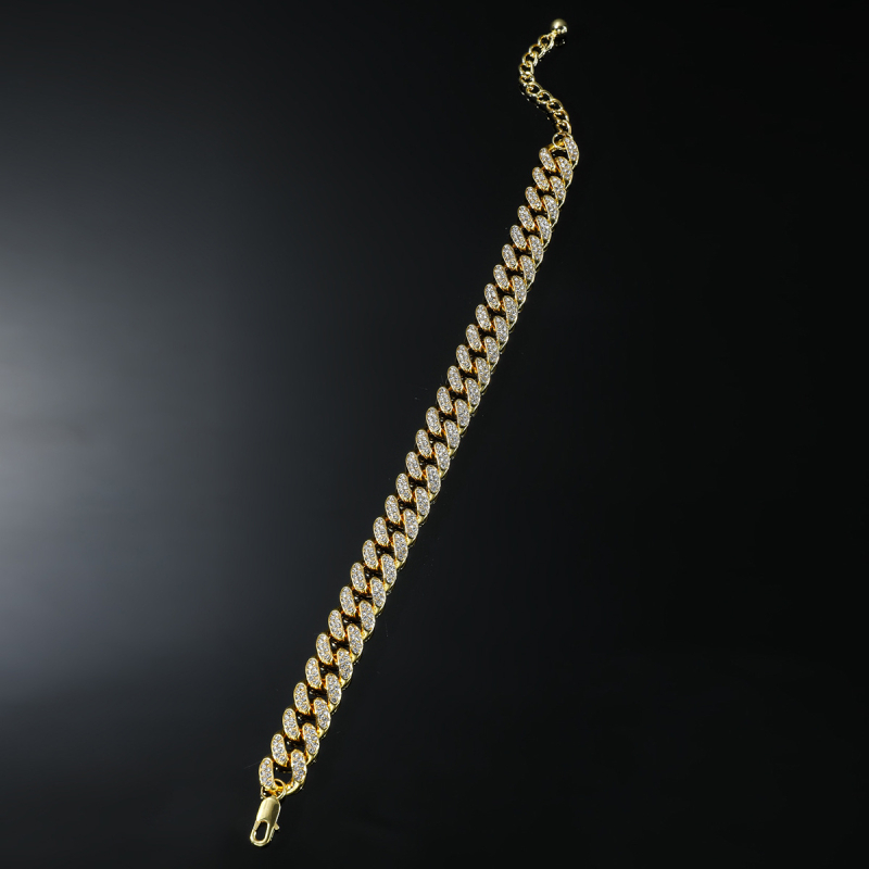 Brățară de gleznă cu lanț Cuban, mozaic de cristale, aliaj, stil hip-hop pentru bărbați