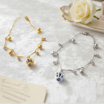 Brățară de gleznă cu pandantiv în formă de coroană și clopot, din cupru cu inserții de zirconiu, bijuterii de modă pentru femei, primăvara 2025