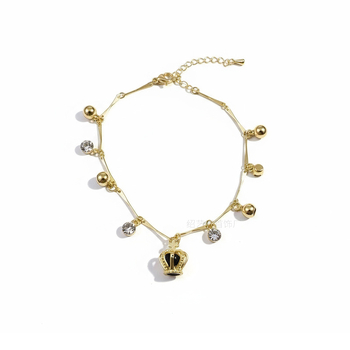 Brățară de gleznă cu pandantiv în formă de coroană și clopot, din cupru cu inserții de zirconiu, bijuterii de modă pentru femei, primăvara 2025