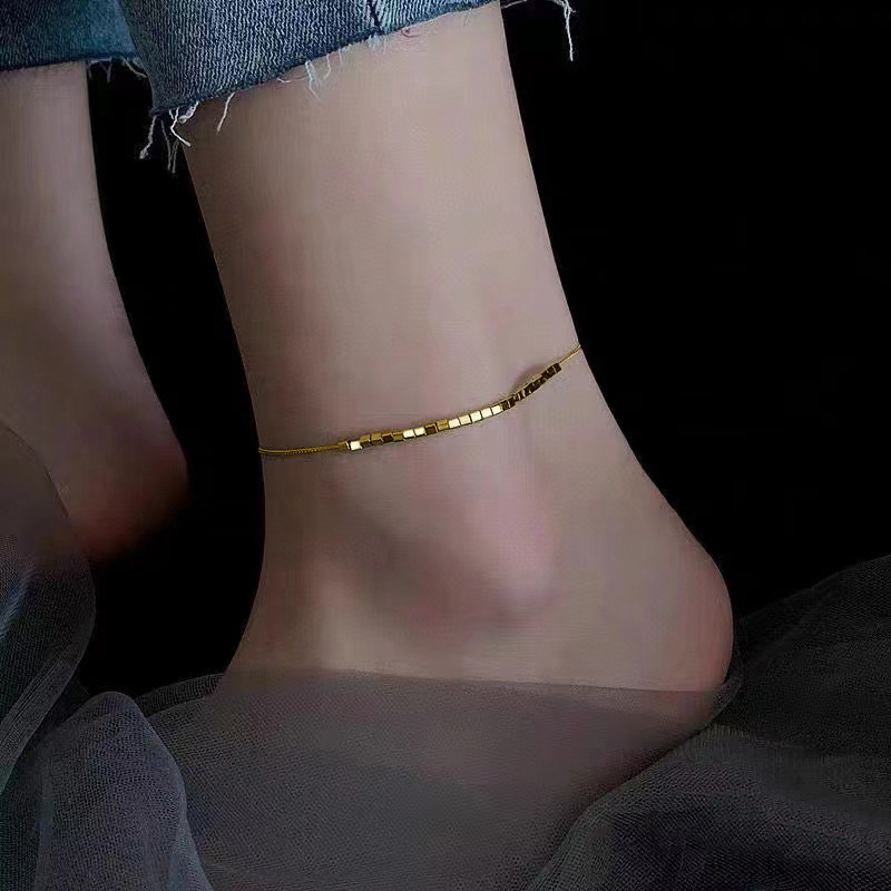 Brățară de gleznă din argint S925, design geometric pătrat, stil minimalist Ins Wind, greutate 1,55 g