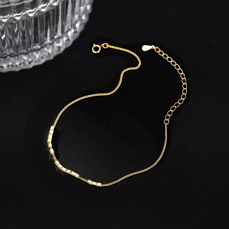 Brățară de gleznă din argint S925, design geometric pătrat, stil minimalist Ins Wind, greutate 1,55 g