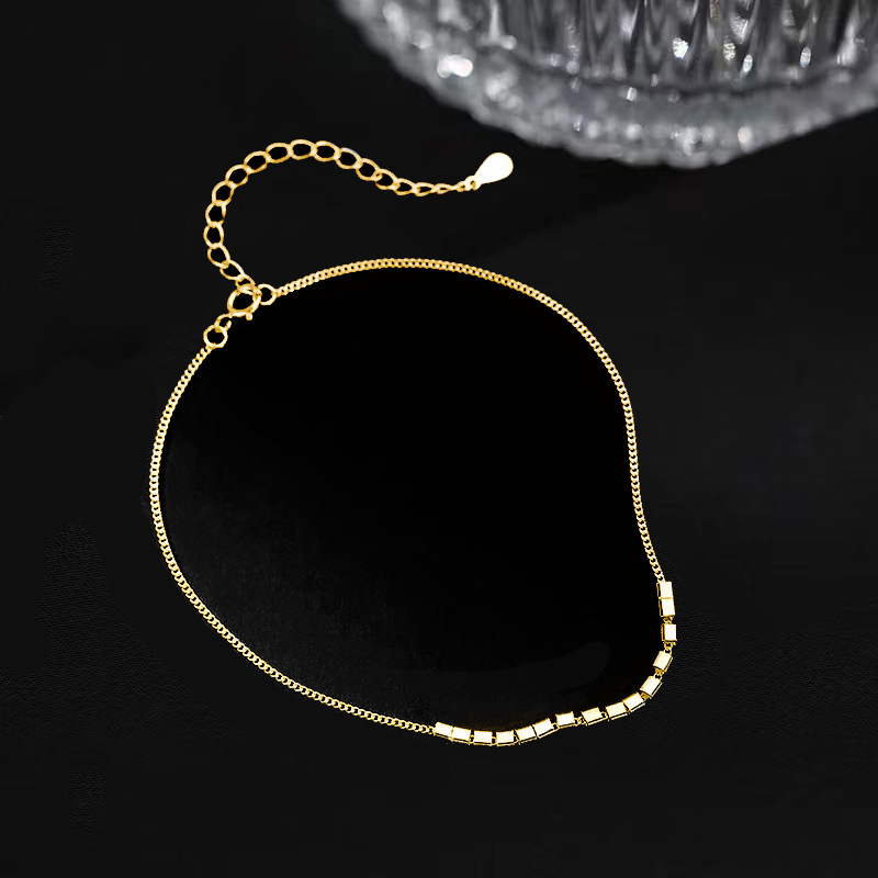 Brățară de gleznă din argint S925, design geometric pătrat, stil minimalist Ins Wind, greutate 1,55 g