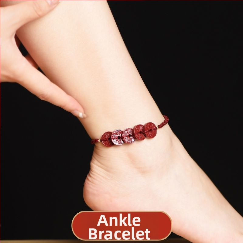 Brățară de gleznă – stil etnic, cuplu, placare aurie cu pietre semiprețioase, Crystal Cherry, model universal, iarna 2023