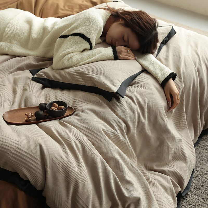 Set de lenjerie de pat Jacquard, 4 piese, stil modern minimalist