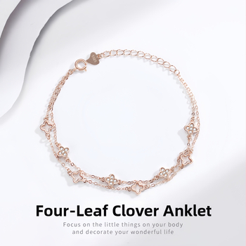 Glezna S925 cu două straturi, trifoi cu patru foi, încrustată cu pietre, inspirat din pădure, bijuterii pentru femei