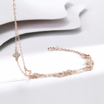 Glezna S925 cu două straturi, trifoi cu patru foi, încrustată cu pietre, inspirat din pădure, bijuterii pentru femei