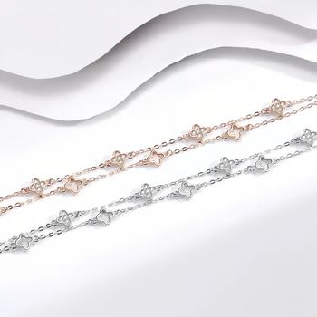 Glezna S925 cu două straturi, trifoi cu patru foi, încrustată cu pietre, inspirat din pădure, bijuterii pentru femei