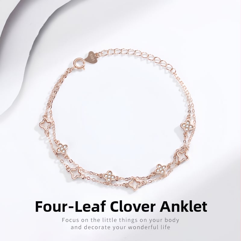 Glezna S925 cu două straturi, trifoi cu patru foi, încrustată cu pietre, inspirat din pădure, bijuterii pentru femei