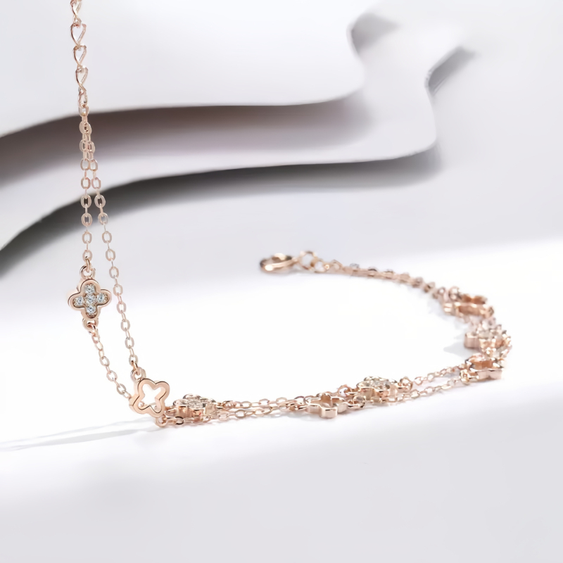 Glezna S925 cu două straturi, trifoi cu patru foi, încrustată cu pietre, inspirat din pădure, bijuterii pentru femei