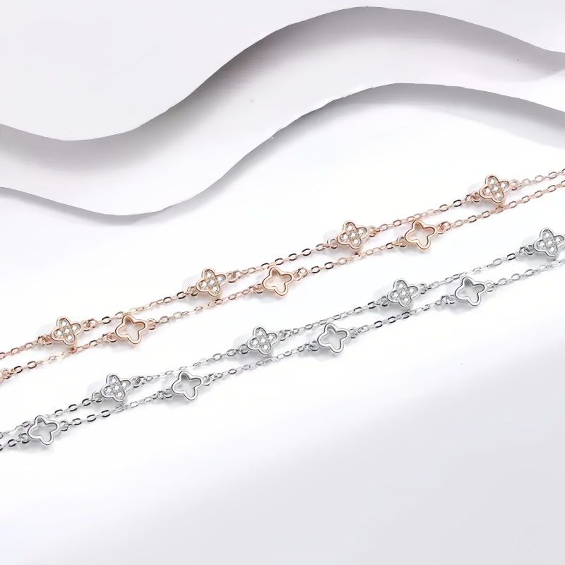 Glezna S925 cu două straturi, trifoi cu patru foi, încrustată cu pietre, inspirat din pădure, bijuterii pentru femei