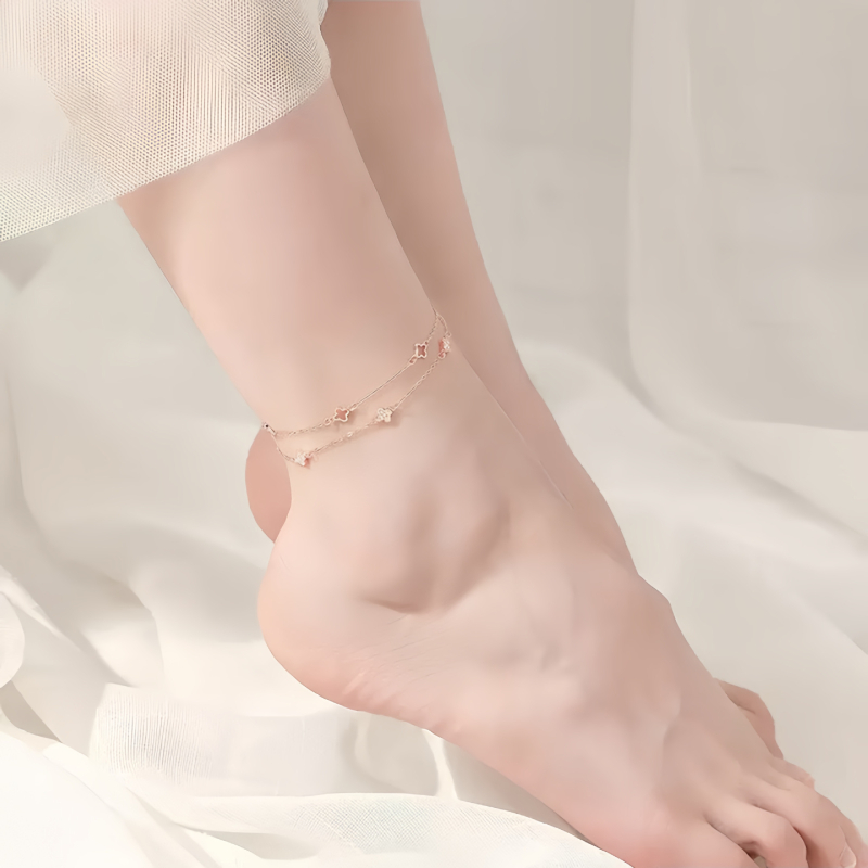 Glezna S925 cu două straturi, trifoi cu patru foi, încrustată cu pietre, inspirat din pădure, bijuterii pentru femei