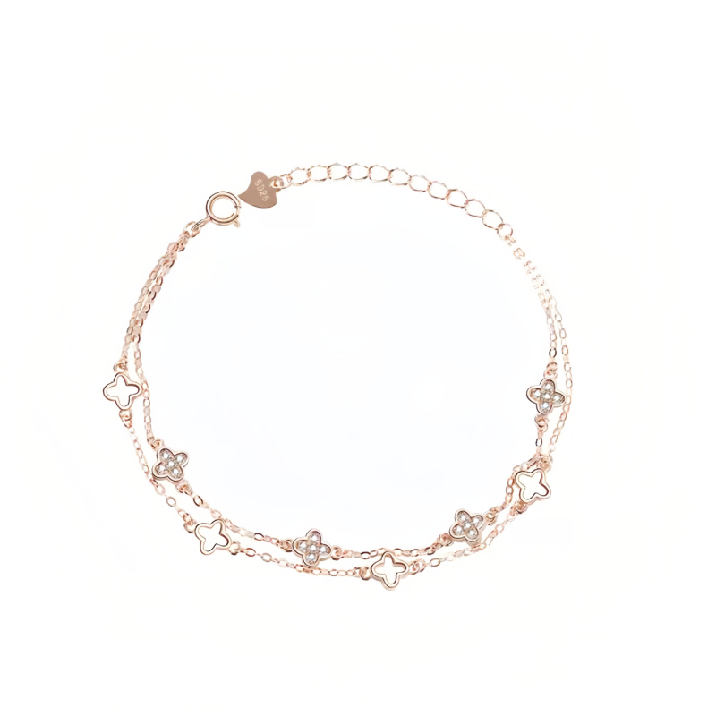 Glezna S925 cu două straturi, trifoi cu patru foi, încrustată cu pietre, inspirat din pădure, bijuterii pentru femei