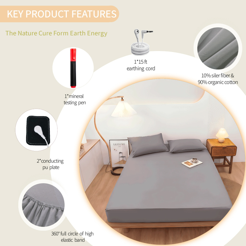  Lenjerie de pat cu elastic, fibre de argint pentru împământare, anti-static, 100% bumbac, densitate ţesătură 200×100, 40 fire