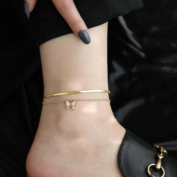 Анклет с пеперуда и мотив от раковина, титанова стомана, двойнослоен дизайн, есен 2023