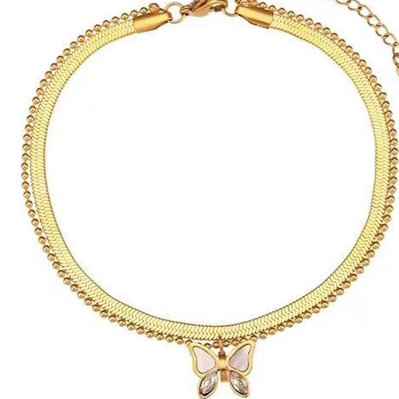 Анклет с пеперуда и мотив от раковина, титанова стомана, двойнослоен дизайн, есен 2023