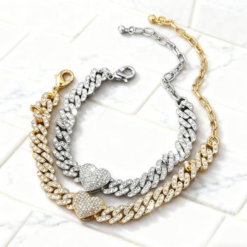 Ancletă din aliaj, în formă de inimă, cu pietre încrustate, unisex