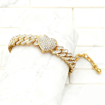 Ancletă din aliaj, în formă de inimă, cu pietre încrustate, unisex