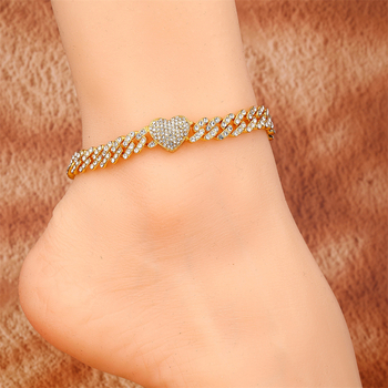 Ancletă din aliaj, în formă de inimă, cu pietre încrustate, unisex