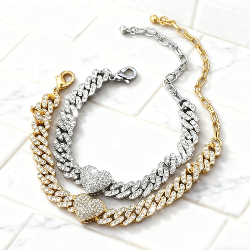 Ancletă din aliaj, în formă de inimă, cu pietre încrustate, unisex