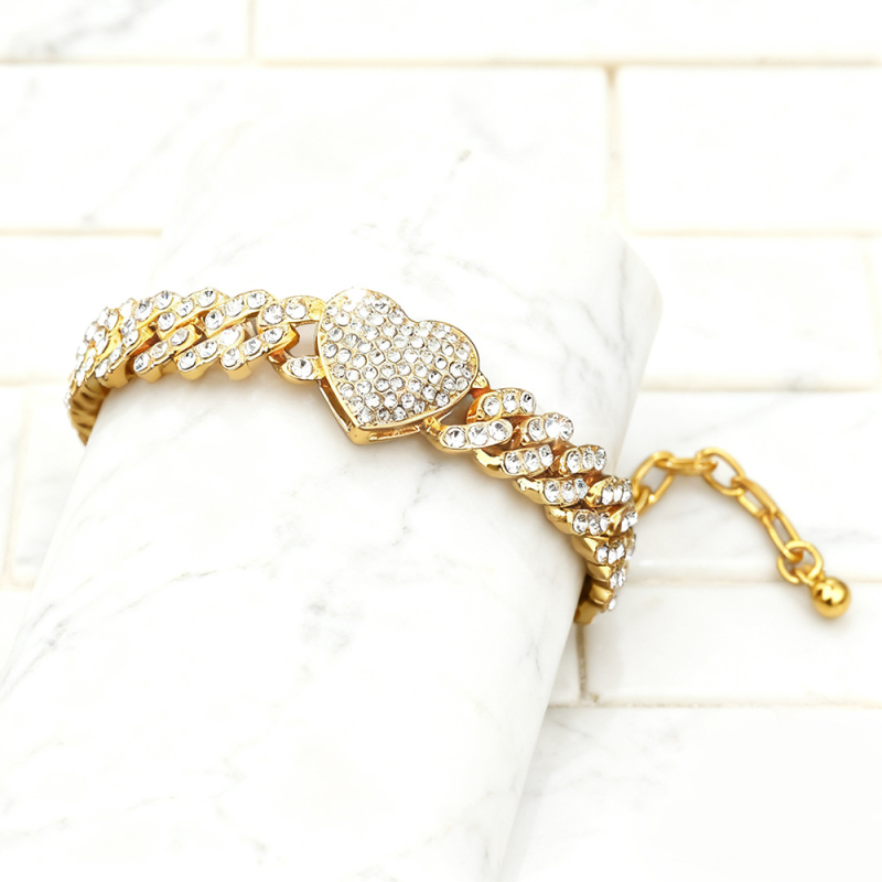 Ancletă din aliaj, în formă de inimă, cu pietre încrustate, unisex