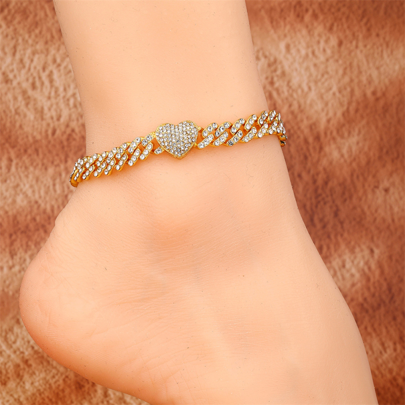 Ancletă din aliaj, în formă de inimă, cu pietre încrustate, unisex