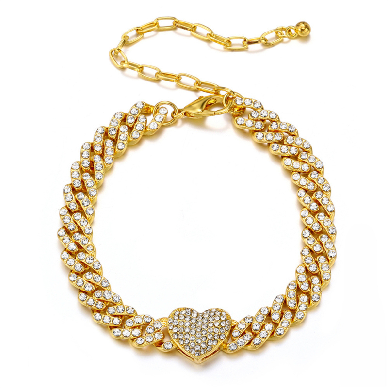 Ancletă din aliaj, în formă de inimă, cu pietre încrustate, unisex