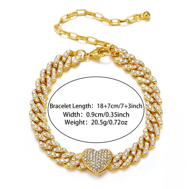 Ancletă din aliaj, în formă de inimă, cu pietre încrustate, unisex