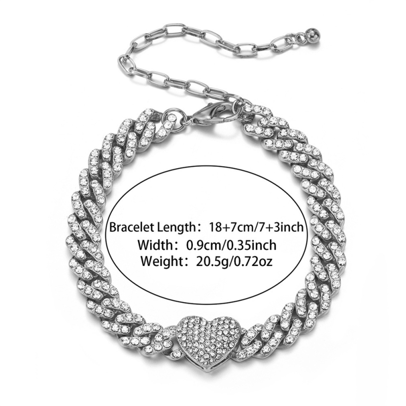 Ancletă din aliaj, în formă de inimă, cu pietre încrustate, unisex