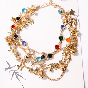 Глезенна гривна, етно стил, сплав, многослойна верижна, форма на звезда, лято 2024