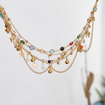 Глезенна гривна, етно стил, сплав, многослойна верижна, форма на звезда, лято 2024