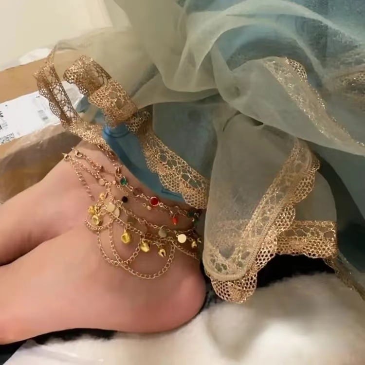 Brățară de gleznă, din aliaj, stil etnic, lanțuri în mai multe straturi, formă de stea, vara 2024