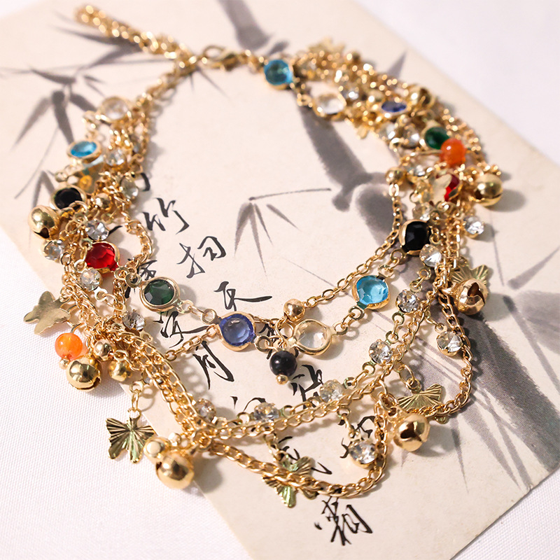 Глезенна гривна, етно стил, сплав, многослойна верижна, форма на звезда, лято 2024